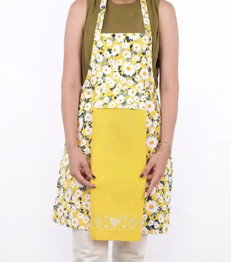 Кухонный фартук Floral Galben с жёлтым полотенцем