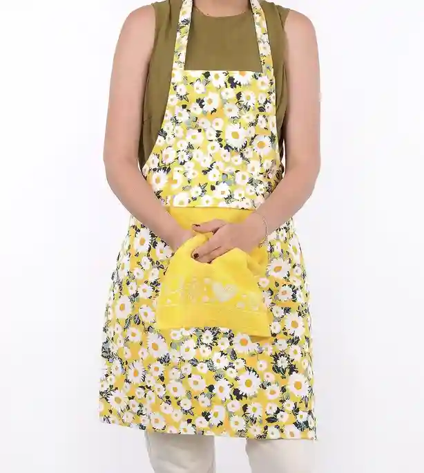Кухонный фартук Floral Galben с жёлтым полотенцем