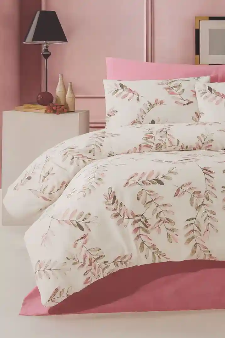 Set lenjerie de pat din bumbac satinat Floral Roz