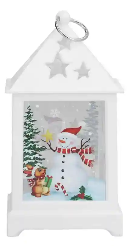 Декоративный рождественский фонарь – Снеговик и ёлочка