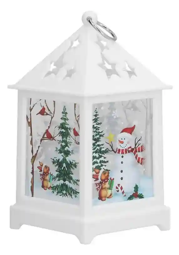 Декоративный рождественский фонарь – Снеговик и ёлочка