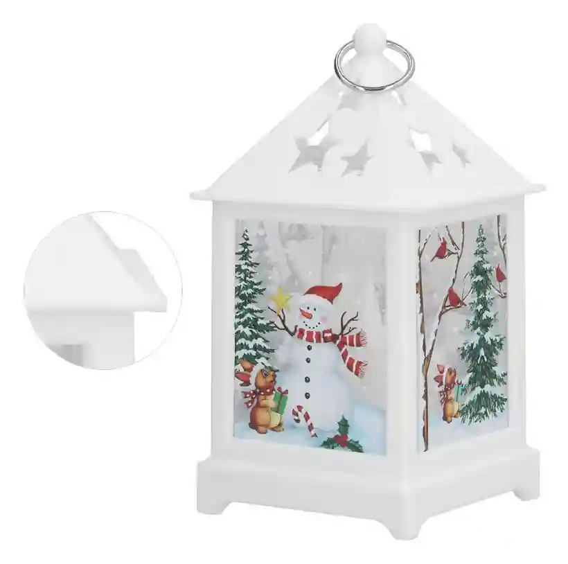 Декоративный рождественский фонарь – Снеговик и ёлочка