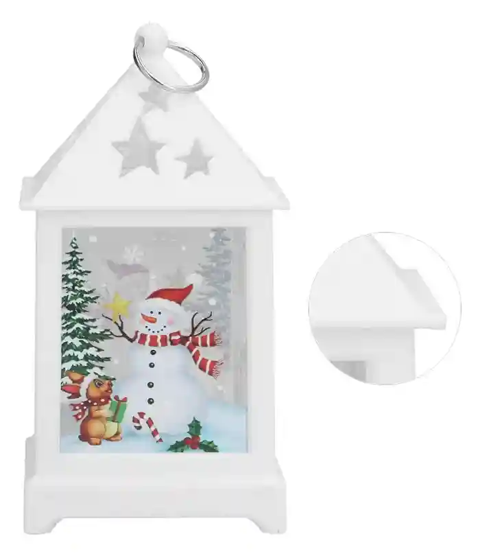 Декоративный рождественский фонарь – Снеговик и ёлочка