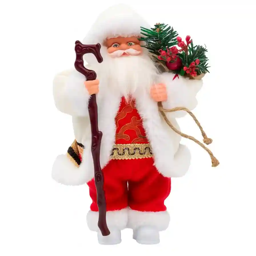 Mos Craciun decorativ luminos si muzical, 25 cm alb