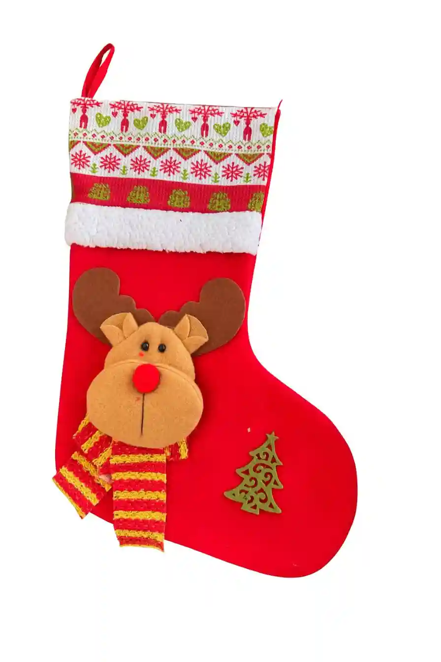 Cizmulita decorativa Craciun – Ren cu fular galben-rosu