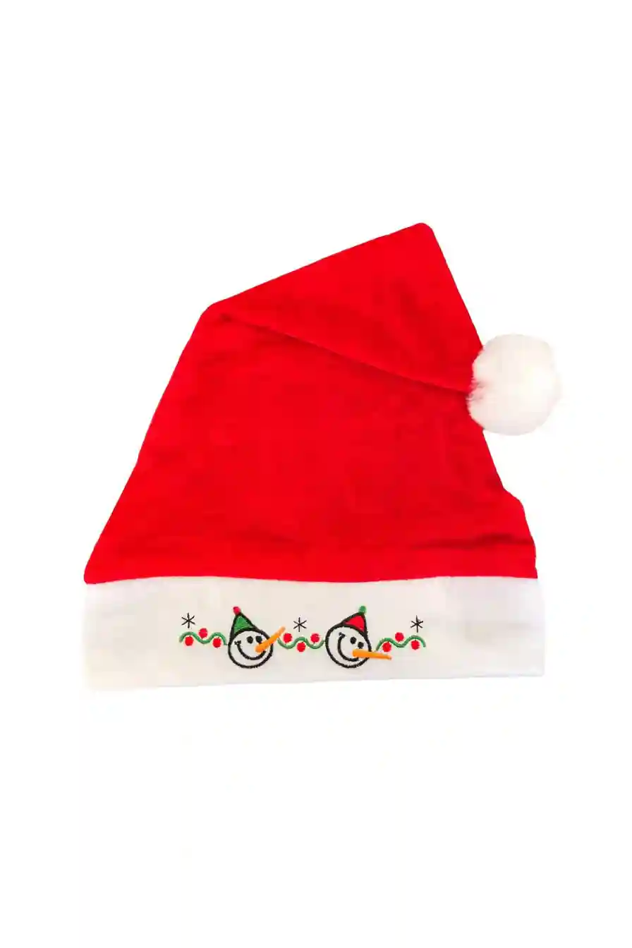 Caciula de Craciun rosie cu broderie om de zapada