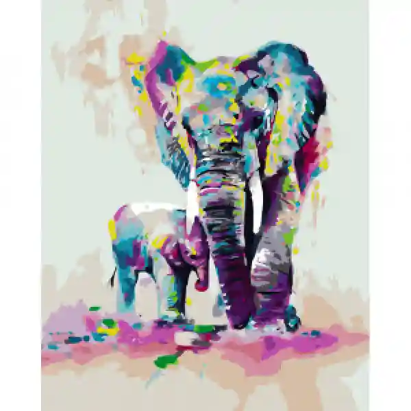Pictura pe numere (GS077) Pui de elefant cu mama 40х50 см