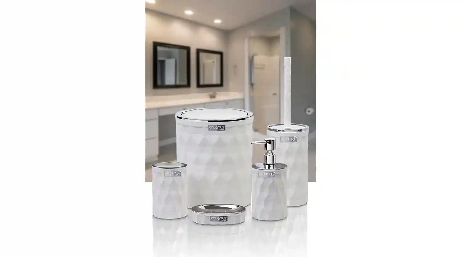 DIAMOND 5pcs BATHROOM SET CHROME WHITE/OKY-467-1-B(8)