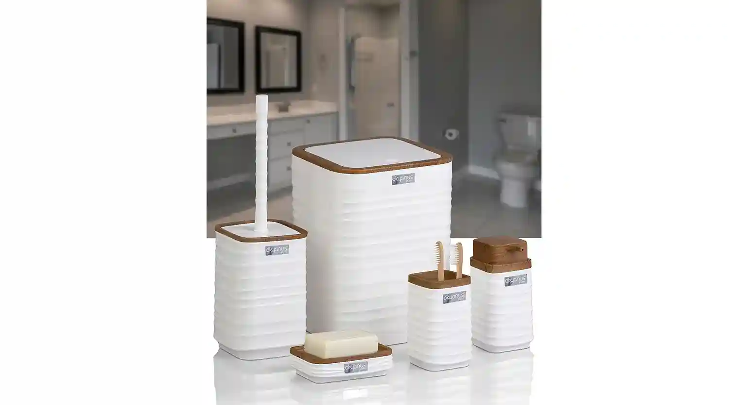 LUNA SQUARE 5pcs BATHROOM SET WOODEN WHITE/OKY-440-3-B(8)