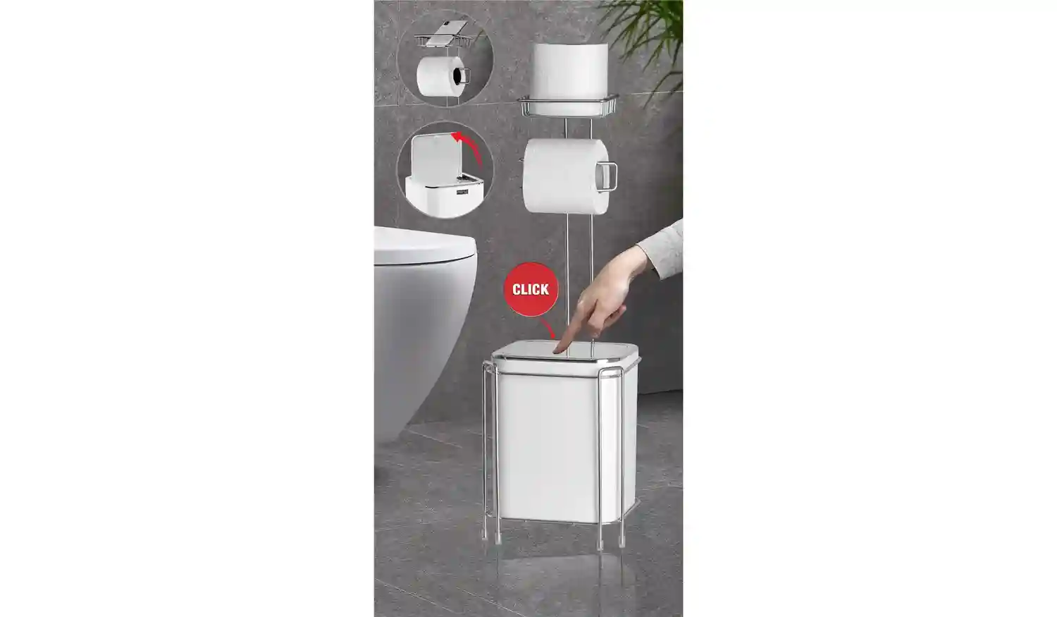 SQUARE WC STAND With Dustbin and Toilet Paper Holder Black AS-822S