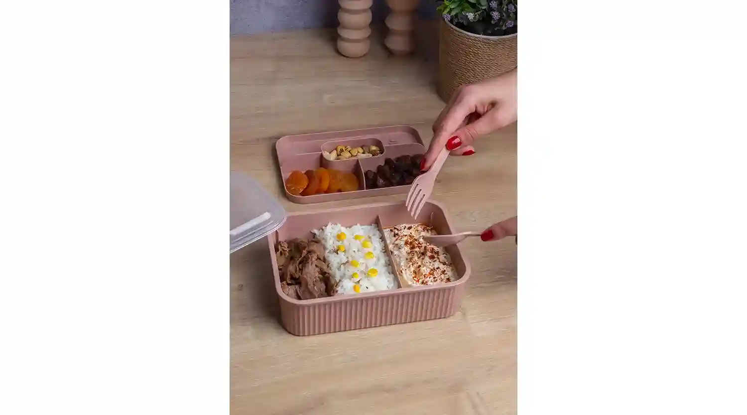 STRIPED LUNCH BOX WITH SPOON AND FORK/CK-384(24)