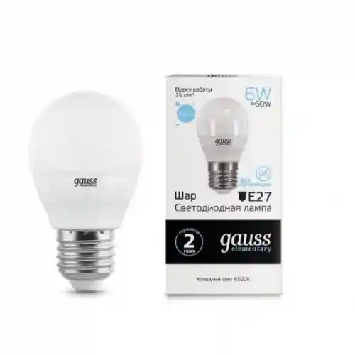 Bec LED GAUSS G45 6W E27 65K1/10/1