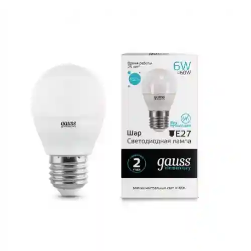 Bec LED GAUSS G45 6W E27 41K1/10/5