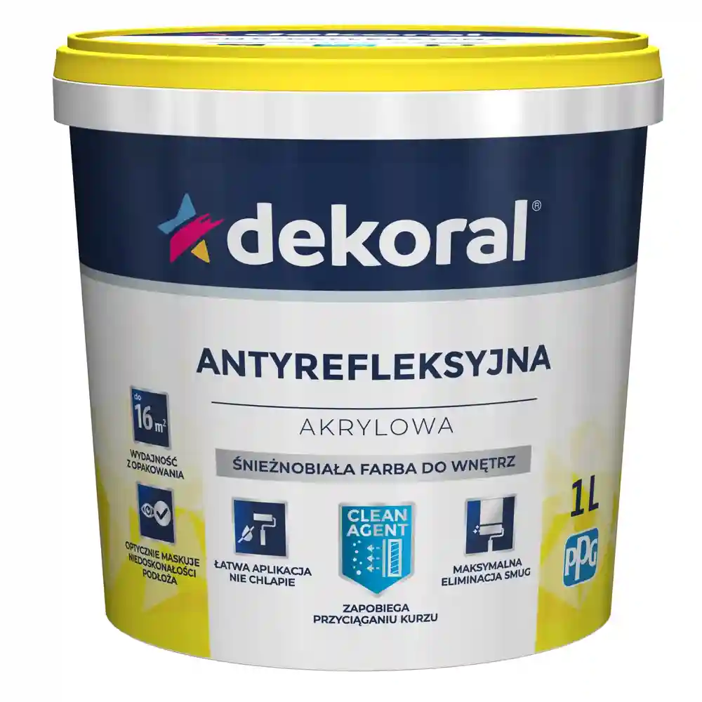 Краска акриловая интерьерная Dekoral ANTYREFLESYJNA белая как снег 1L