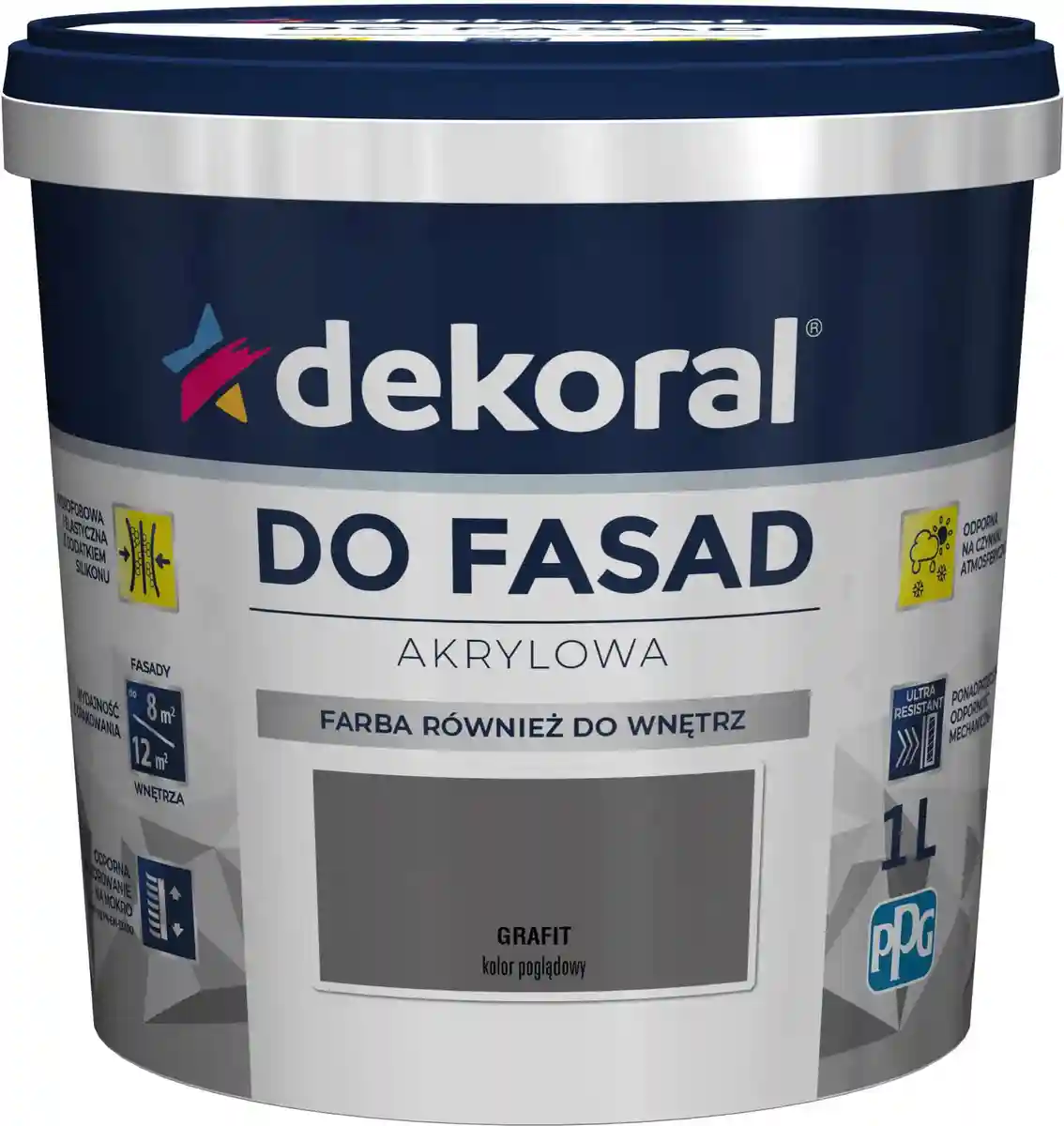 Краска акриловая наружная Dekoral POLINIT графит 1L