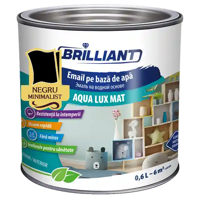 Краска эмалевая акриловая AquaLuxMat черный минималистичный 0.6L 0100623