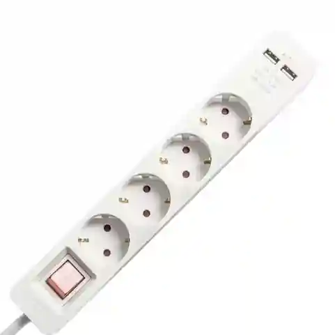 Удлинитель на 4 розетки + 2 USB (тип A) с выключателем, 2 м, белый