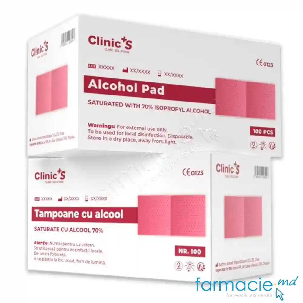 Servetele Clinic's cu alcool 70% ambalate individual N100