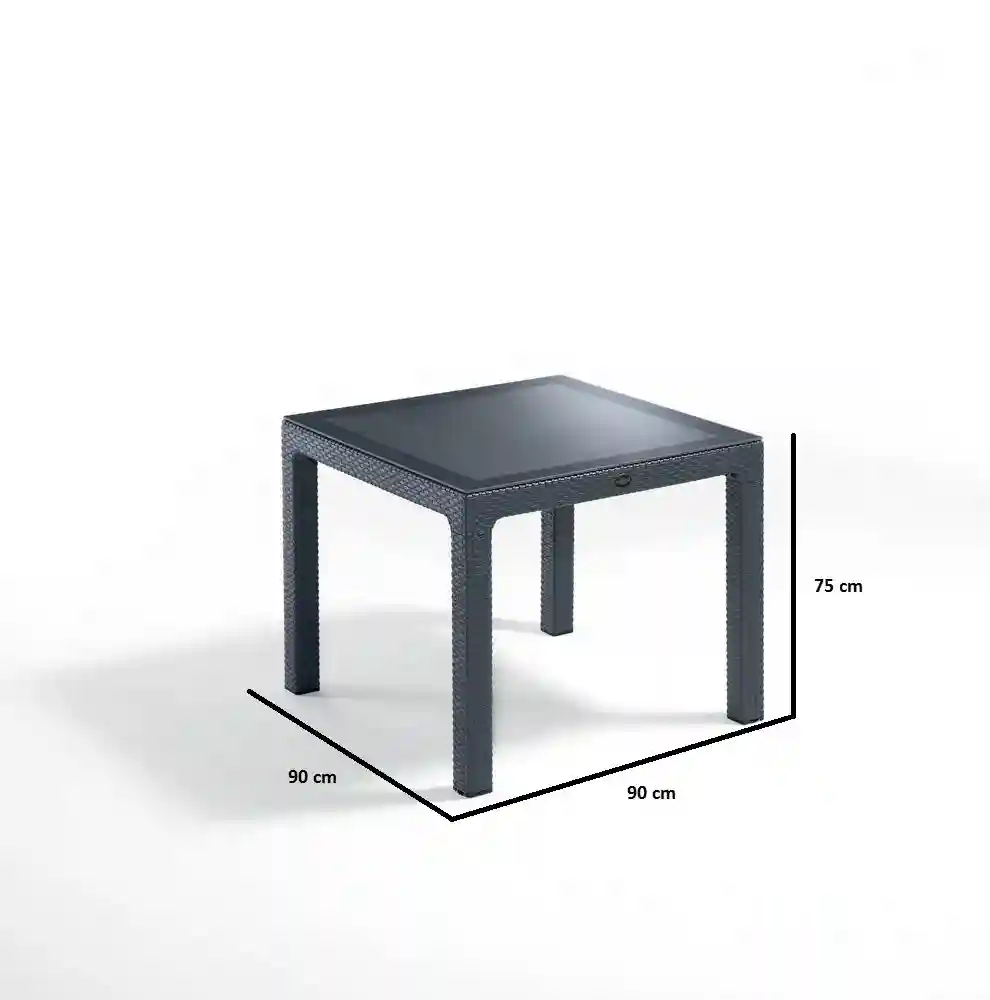 Masă din plastic cu sticlă 90x90 Antracit