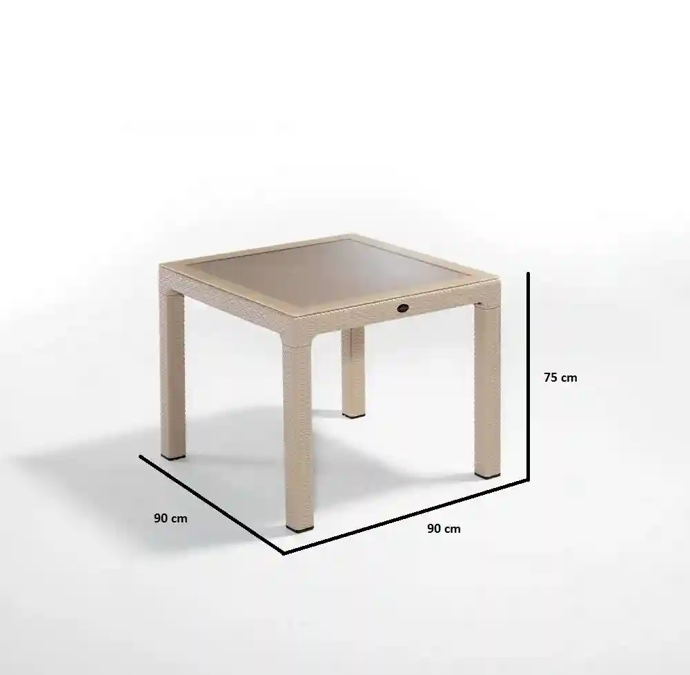 Masă din plastic cu sticlă 90x90 Cappuccino