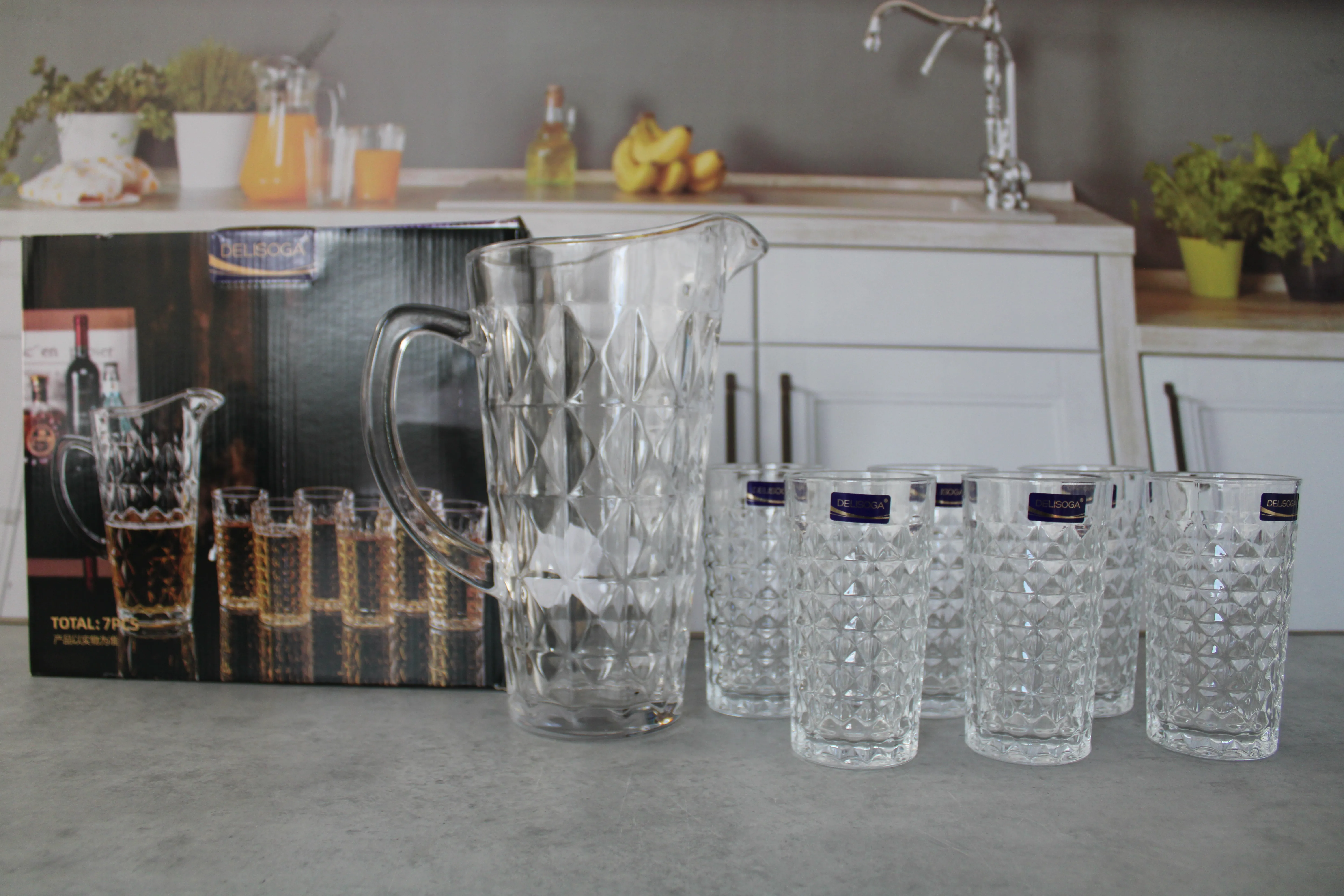 #50 art.DSH2027/L7 Кувшин+ 6 стаканов стекло 1/6