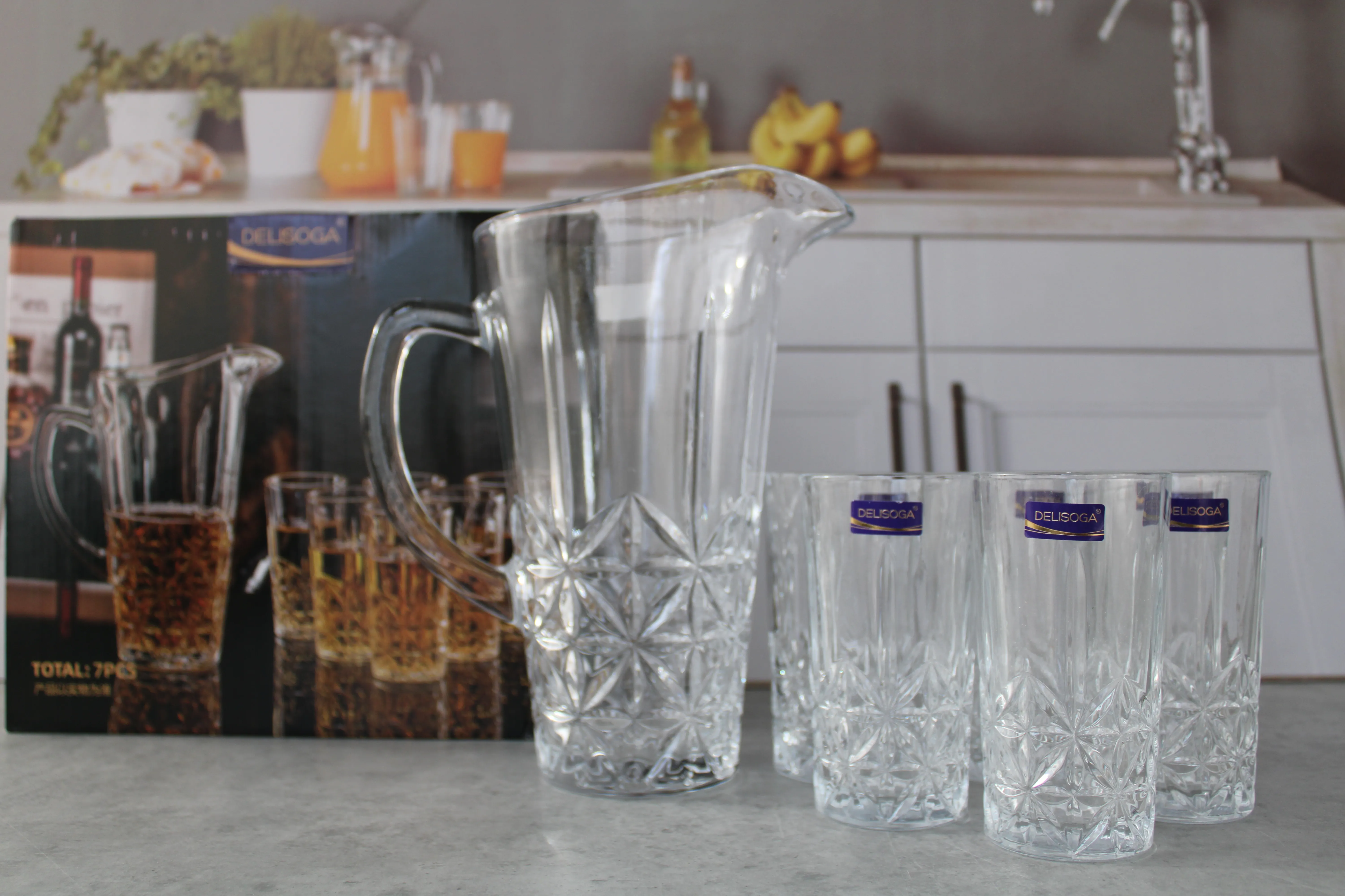 #51 art.DSH2035/L7 Кувшин+ 6 стаканов стекло 1/6