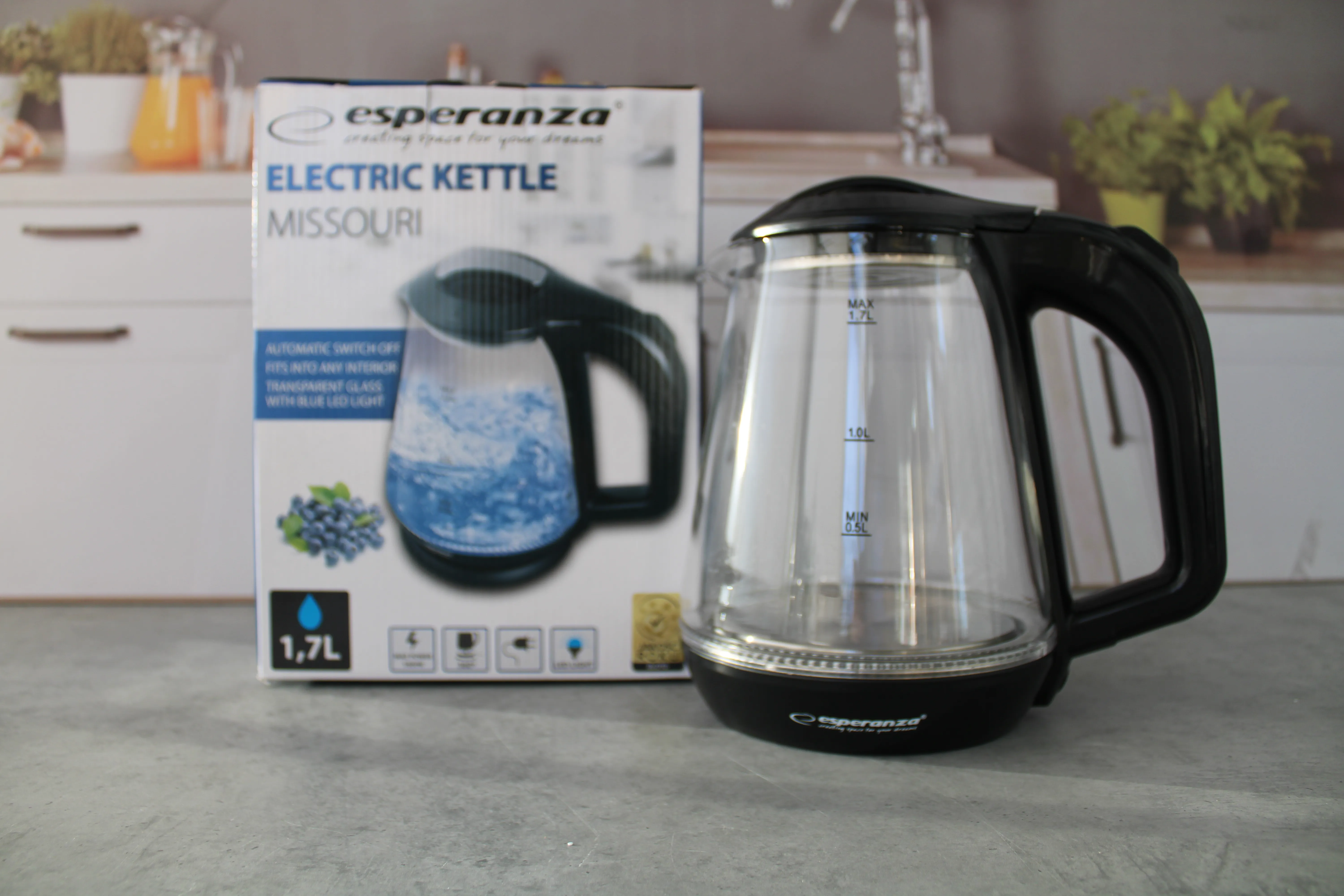 Чайник Esperanza MISSOURI EKK024K Glass Black со светодиодной подсветкой, 1500Вт