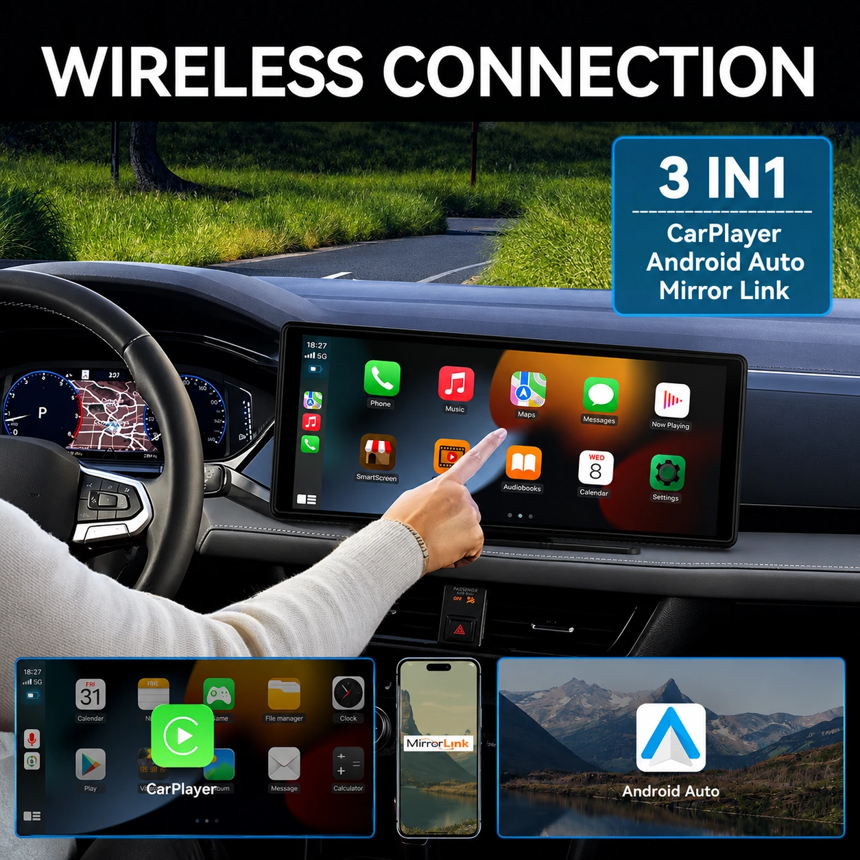 SS-M30 – Monitor Auto 10.26" Wireless CarPlay & Android Auto cu Cameră Față 2.5K 4