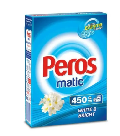 PEROS Detergent praf automat 450 gr, cutie din carton White & Bright / rufe albe 1/18