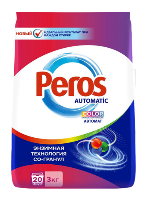 PEROS Detergent praf automat 3 kg, ambalaj moale Bright Colors / rufe colorate 1/6