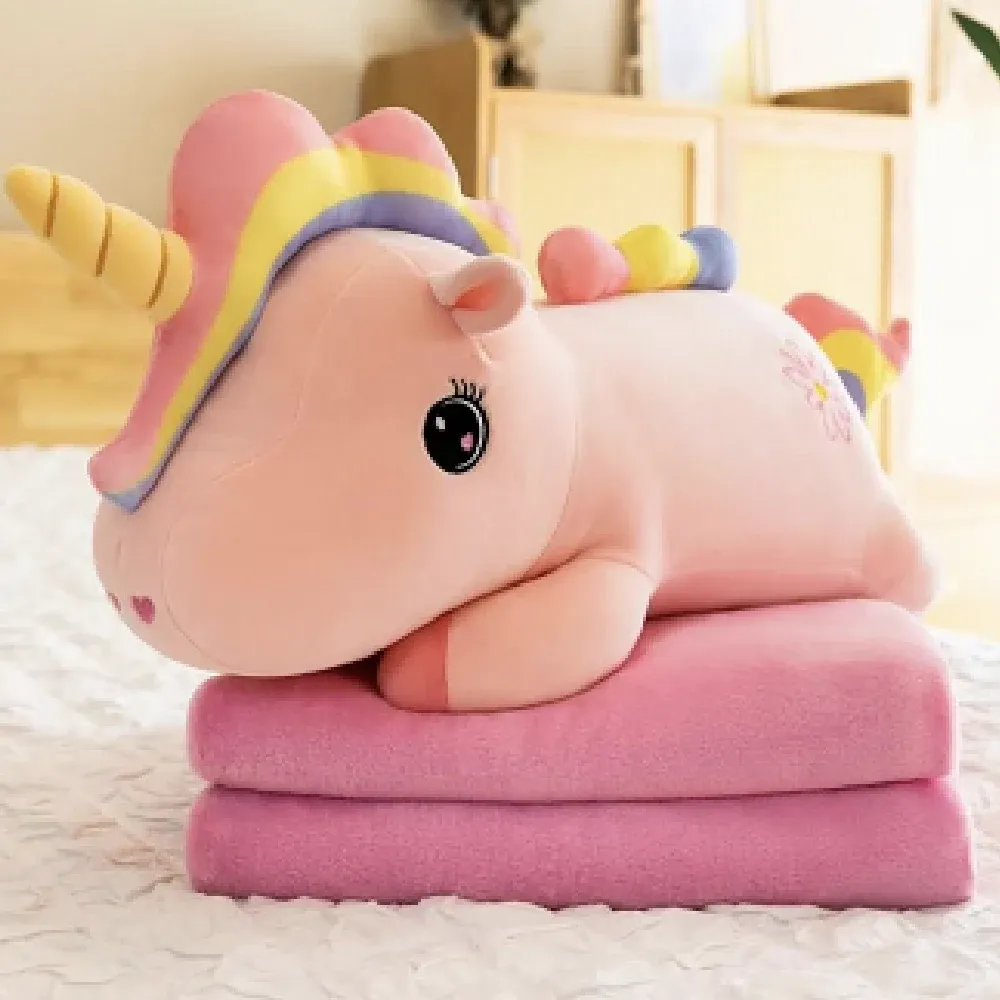 Jucarie din plus unicorn curcubeu cu plapuma