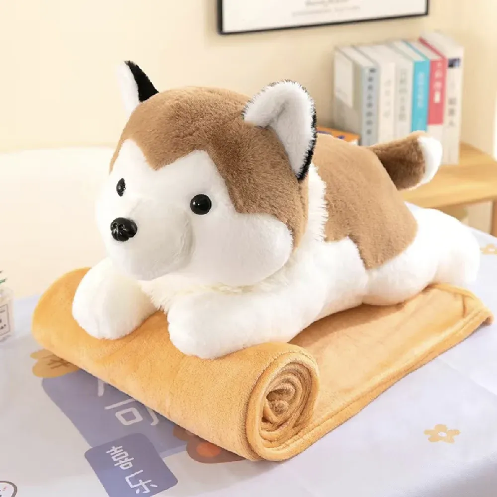 Jucarie din plus husky cu plapuma