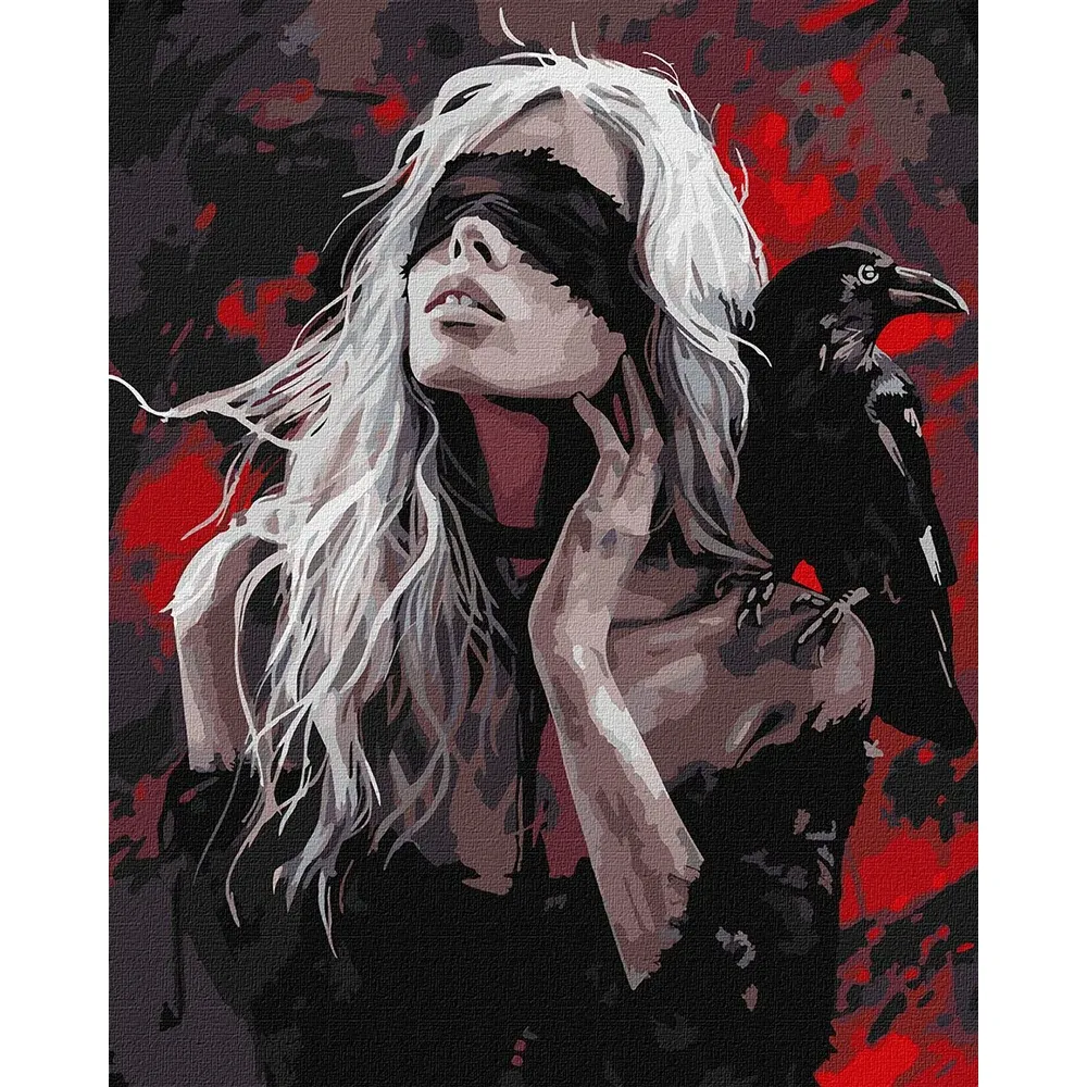 Картина по номерам Девушка и ворон, 40×50 см, Идейка (KHO8687)