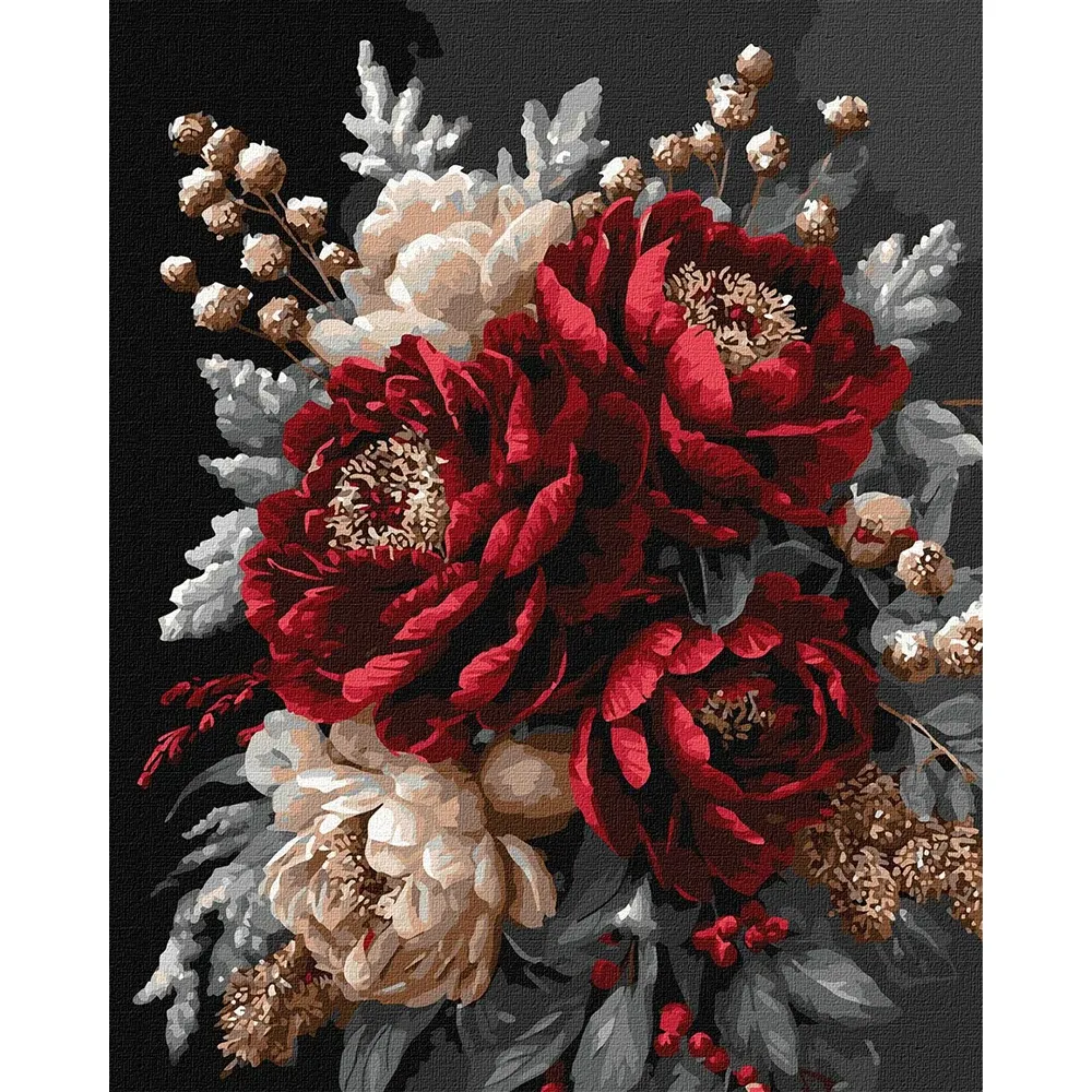 Pictură pe numere Serenitate florală, cu vopsele metalice, 40×50 cm, Ideyka (KHO3343)