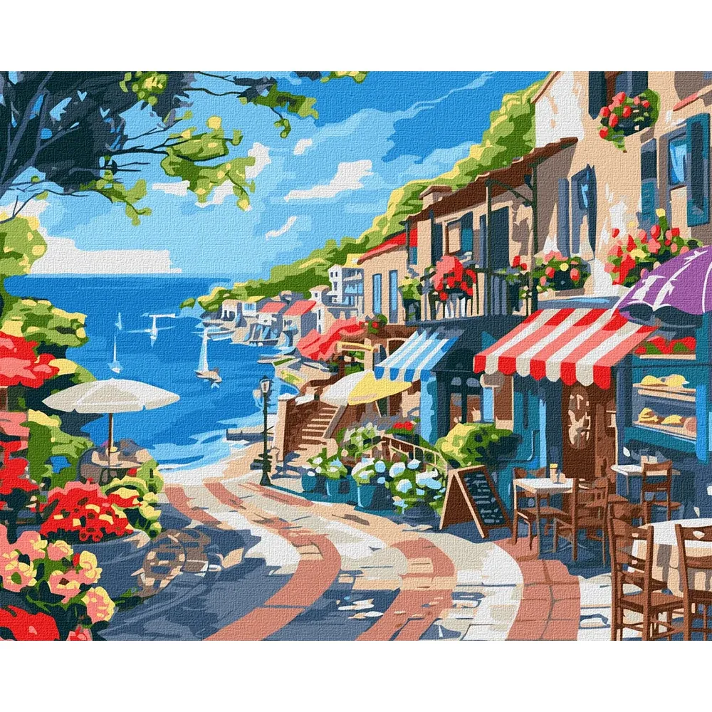 Pictură pe numere Oraș pe malul mării, 40×50 cm, Ideyka (KHO2792)