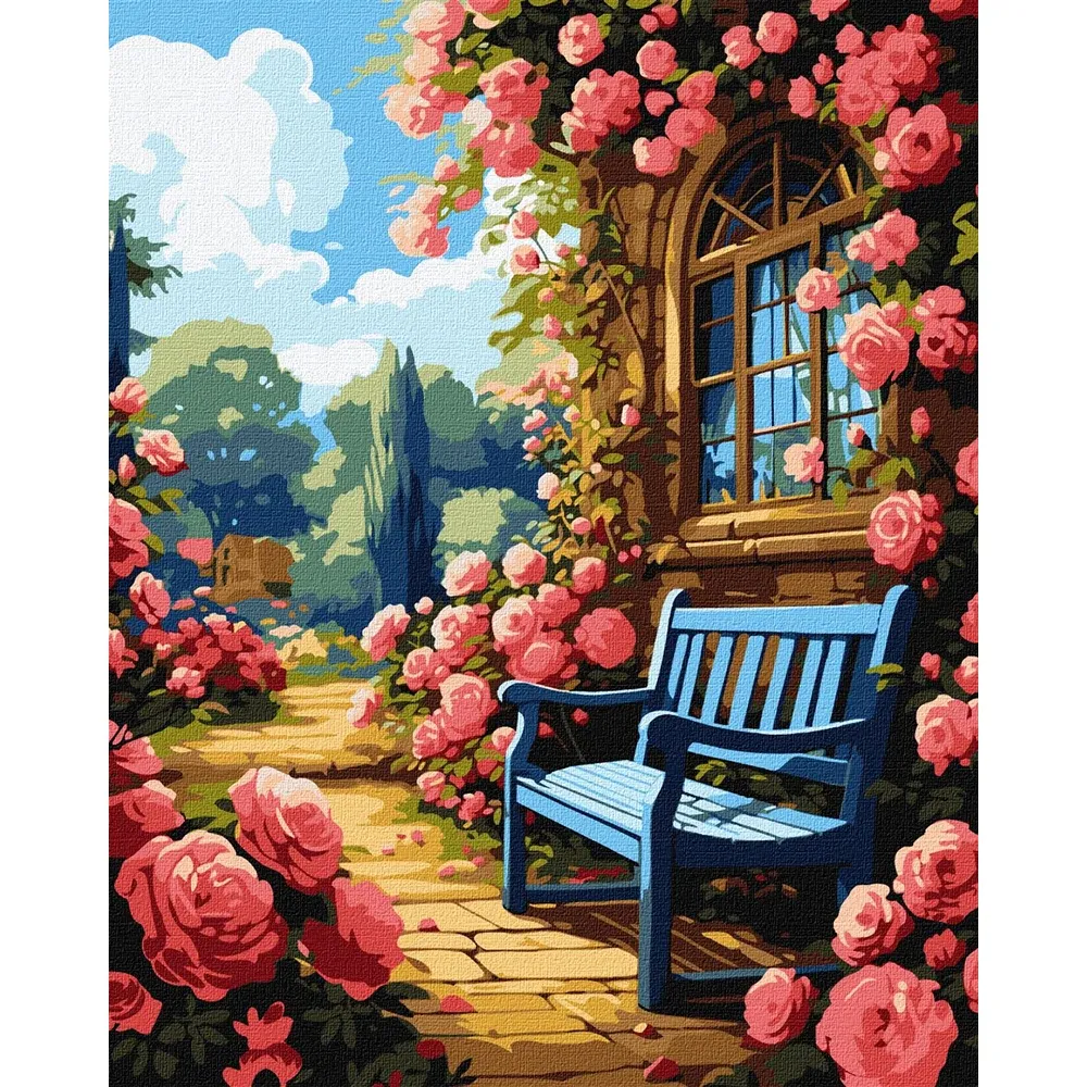 Pictură pe numere Grădină cu flori, 40×50 cm, Ideyka (KHO6335)