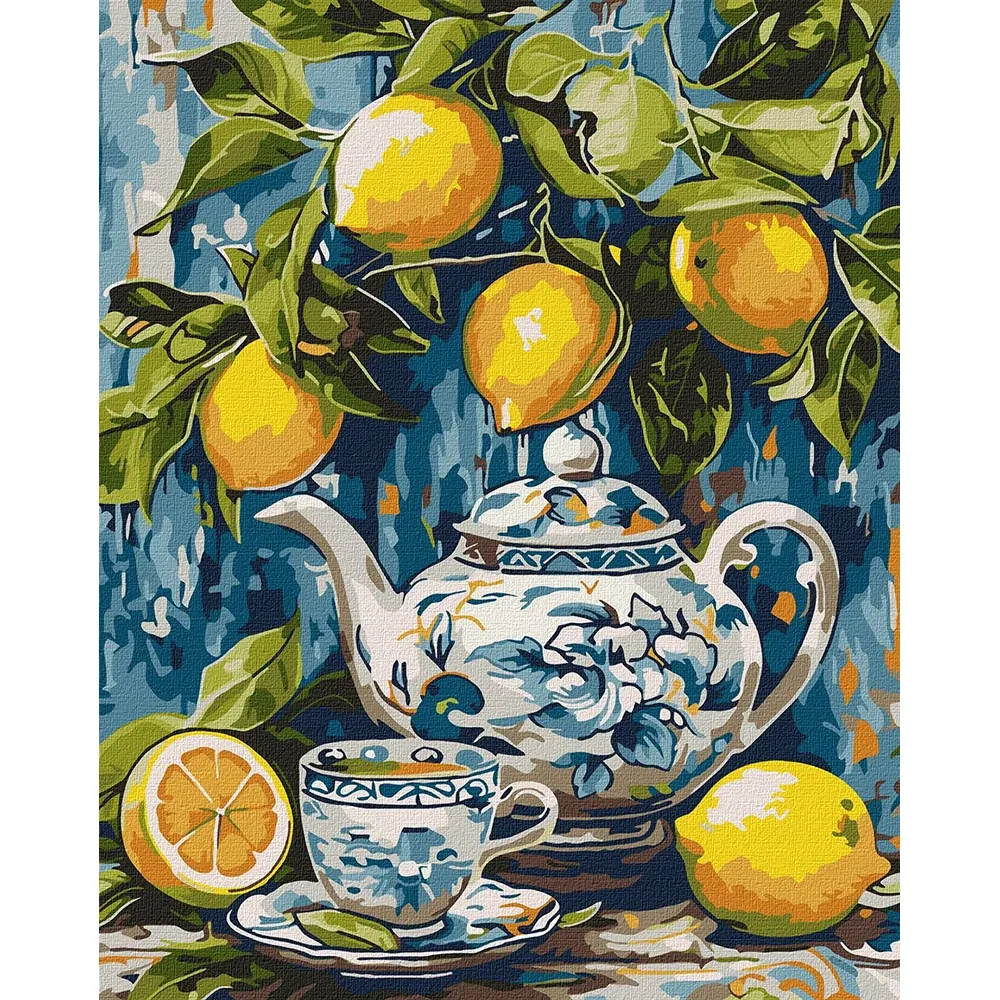Pictură pe numere Lămâi și ceramică, 40×50 cm, Ideyka (KHO5753)