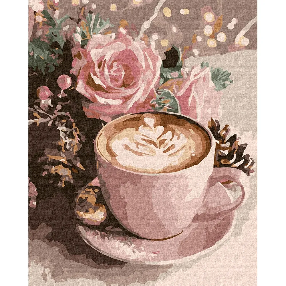 Pictură pe numere Cappuccino de Anul Nou, cu vopsele metalice, 40×50 cm, Ideyka (KHO5743)