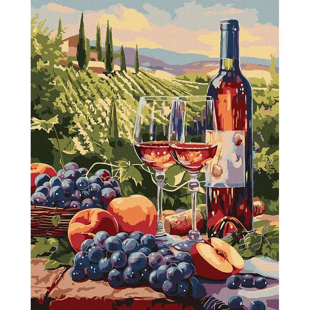 Pictură pe numere Vin și fructe, 40×50 cm, Ideyka (KHO5702)