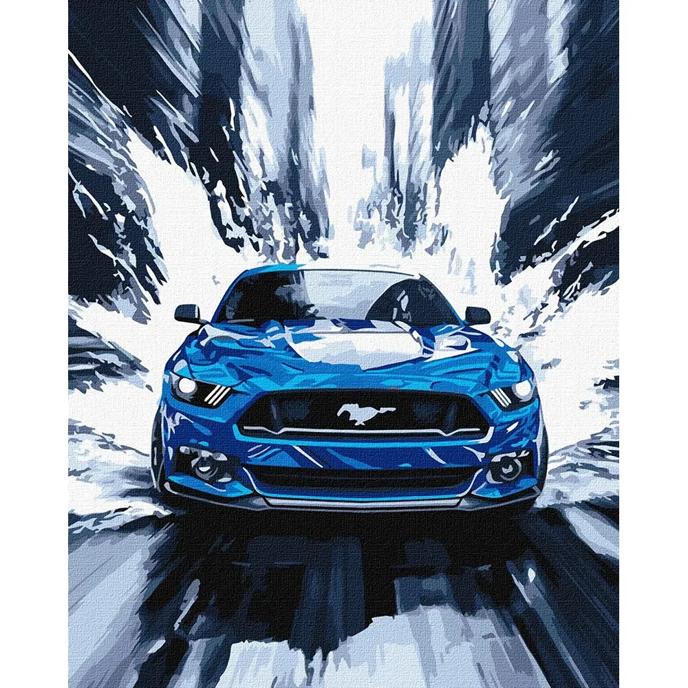 Pictură pe numere Mustang albastru, 30×40 cm, Ideyka (KHO5159)