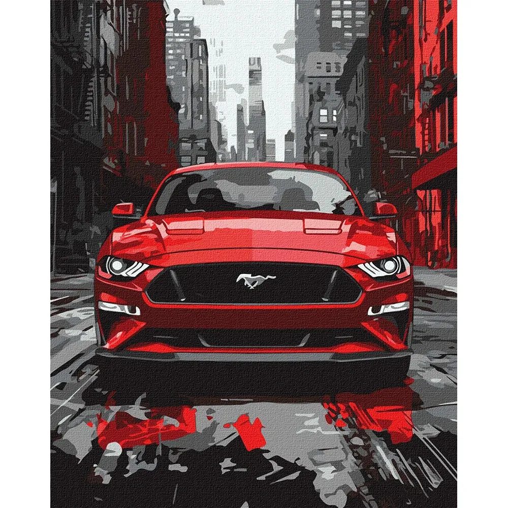 Pictură pe numere Mustang roșu, 40×50 cm, Ideyka (KHO5157)