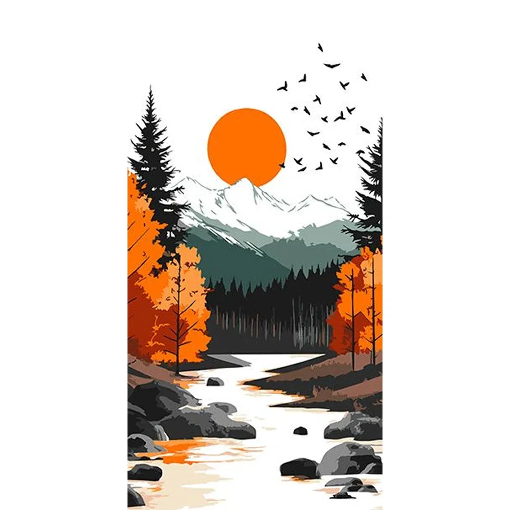 Pictură pe numere Luna galbenă în pădurea de toamnă, 40×80 cm, Ideyka (KHO6415)
