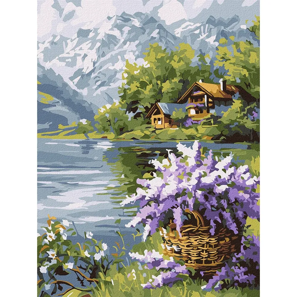Pictură pe numere Coș cu liliac, 30×40 cm, Ideyka (KHO6357)