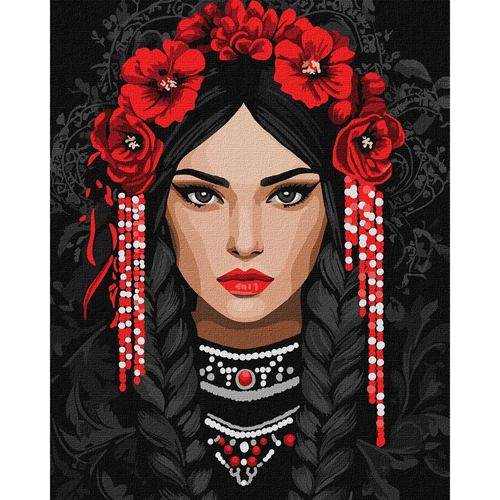 Pictură pe numere Femeie ucraineană de neînvins, 30×40 cm, Ideyka (KHO8604)