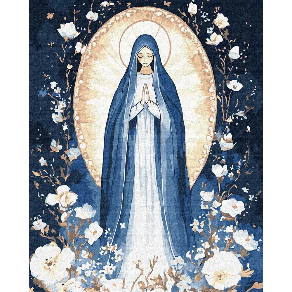 Pictură pe numere Fecioara Maria, cu vopsele metalice, 40×50 cm, Ideyka (KHO8535)
