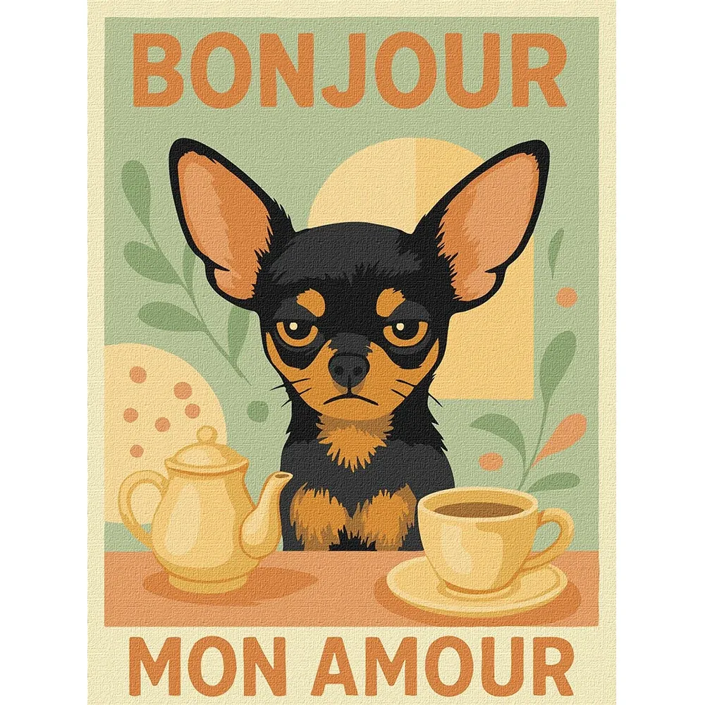 Pictură pe numere Poster cu Chihuahua, 30×40 cm, Ideyka (KHO6808)