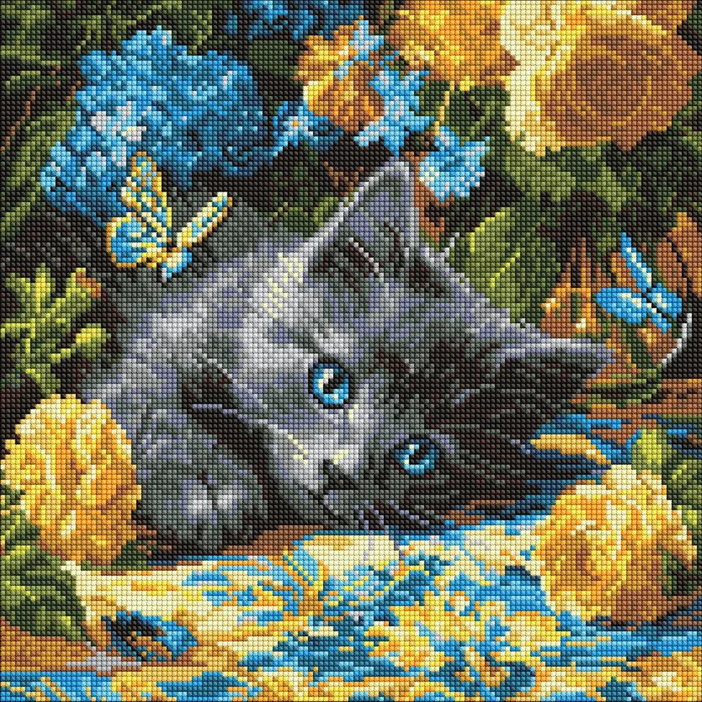 Алмазная мозаика Кот с голубыми глазами, 40×40 см, Идейка (АМО8340)