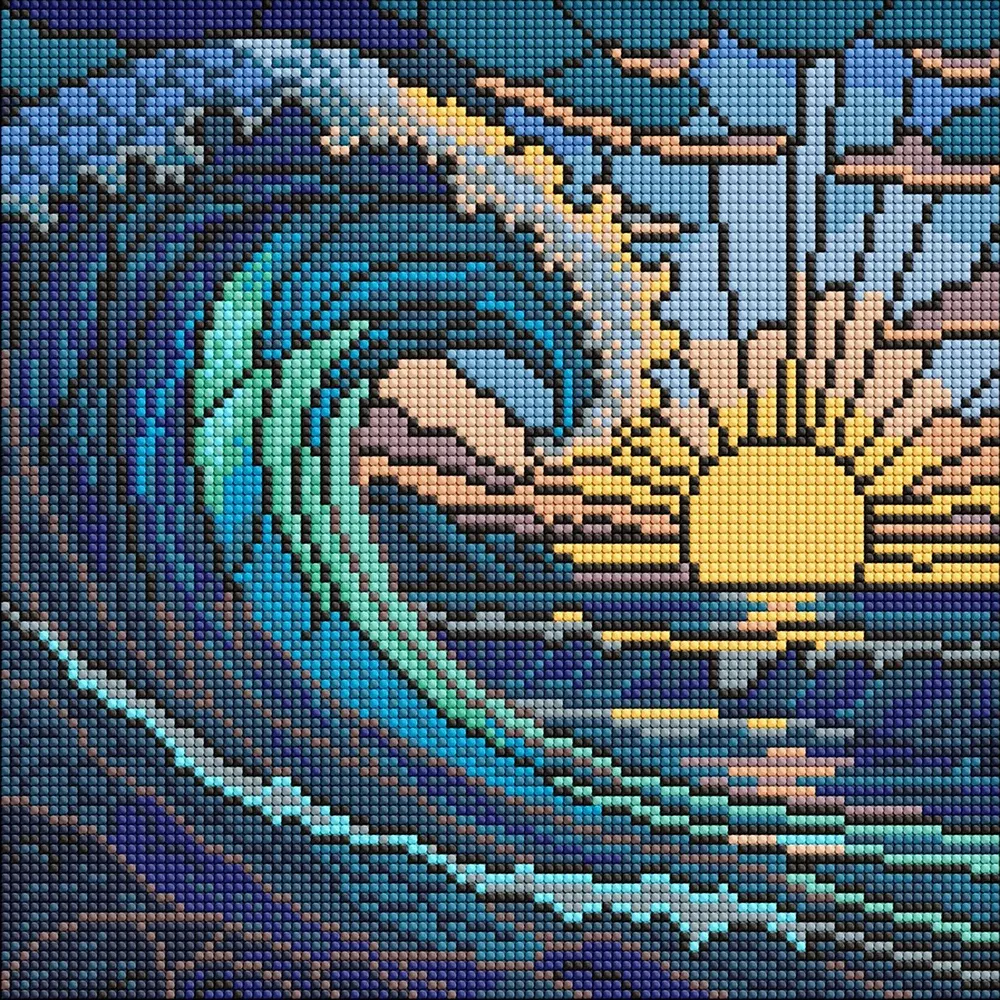 Алмазная мозаика Волна в цветном стекле, 30×30 см, Идейка (АМО8320)