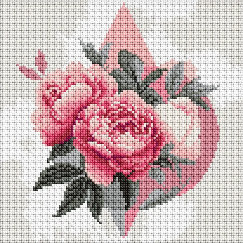 Mozaic cu diamante Forme geometrice cu bujori, 30×30 cm, Ideyka (AMO8230)