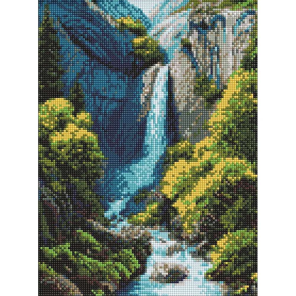 Mozaic cu diamante Cascadă în munți, 30×40 cm, Ideyka (AMO20230)